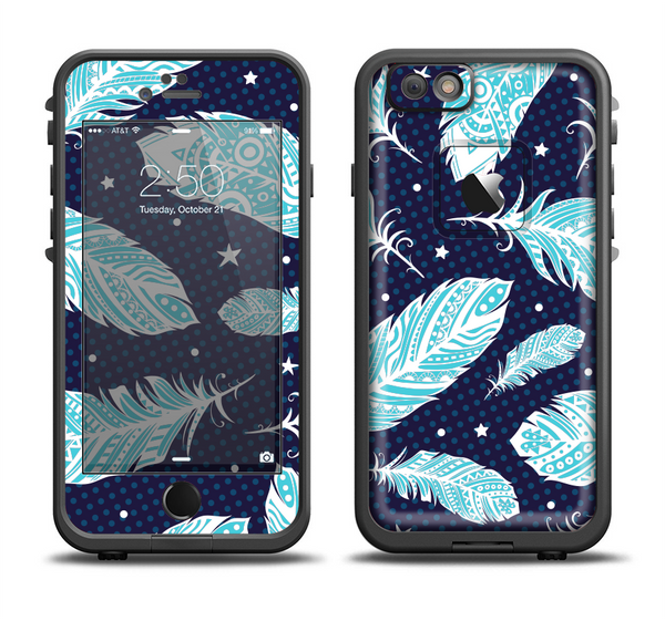 The Blue Aztec Feathers and Stars Apple iPhone 6 LifeProof Fre Case Skin Set