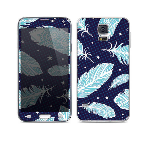 The Blue Aztec Feathers and Stars Skin For the Samsung Galaxy S5