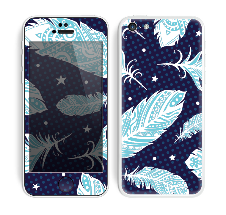 The Blue Aztec Feathers and Stars Skin for the Apple iPhone 5c