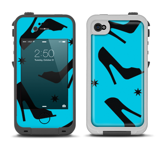 The Blue & Black High-Heel Pattern V12 Apple iPhone 4-4s LifeProof Fre Case Skin Set