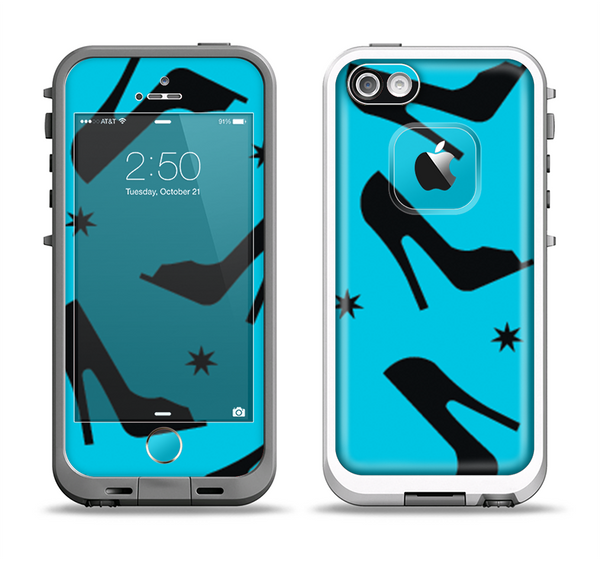 The Blue & Black High-Heel Pattern V12 Apple iPhone 5-5s LifeProof Fre Case Skin Set