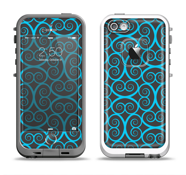 The Blue & Black Spirals Pattern Apple iPhone 5-5s LifeProof Fre Case Skin Set