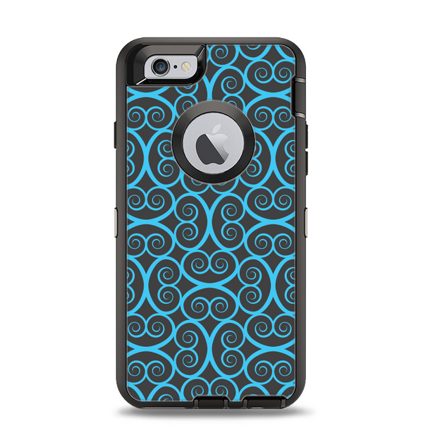 The Blue & Black Spirals Pattern Apple iPhone 6 Otterbox Defender Case Skin Set