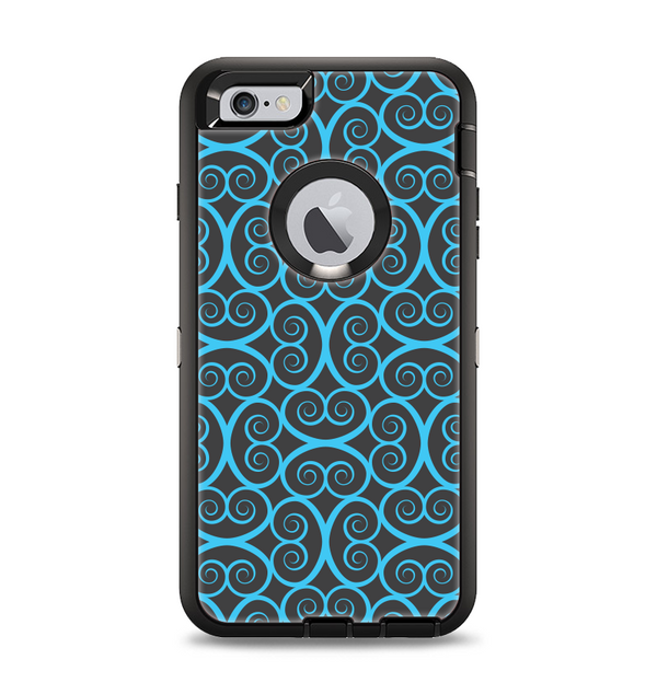 The Blue & Black Spirals Pattern Apple iPhone 6 Plus Otterbox Defender Case Skin Set
