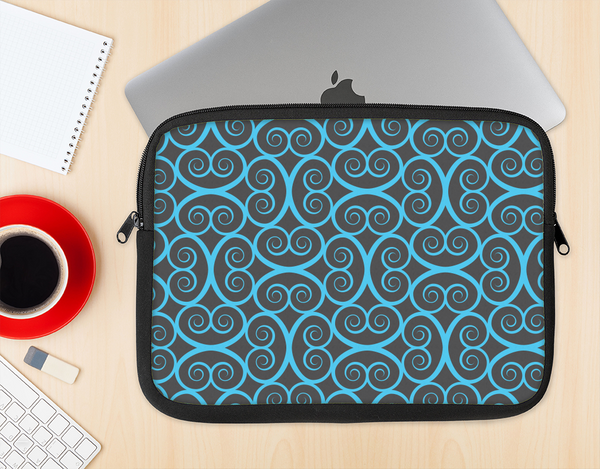 The Blue & Black Spirals Pattern Ink-Fuzed NeoPrene MacBook Laptop Sleeve