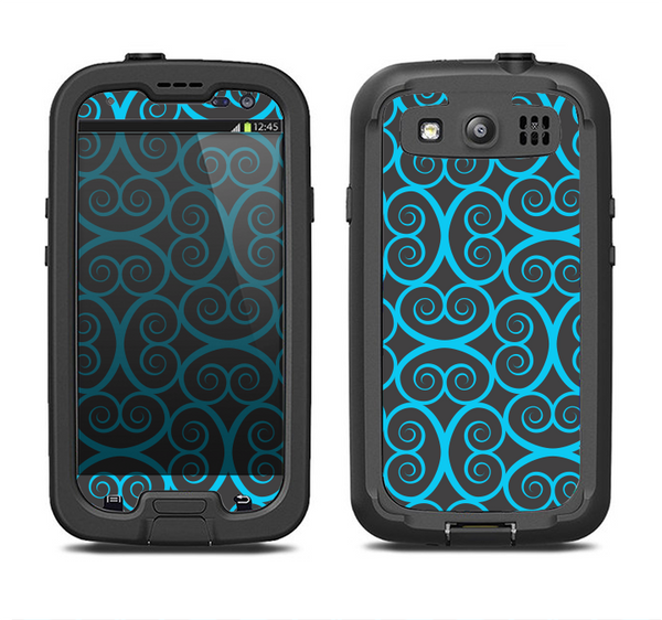 The Blue & Black Spirals Pattern Samsung Galaxy S3 LifeProof Fre Case Skin Set