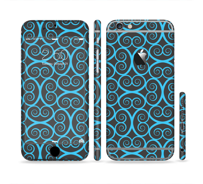 The Blue & Black Spirals Pattern Sectioned Skin Series for the Apple iPhone 6s