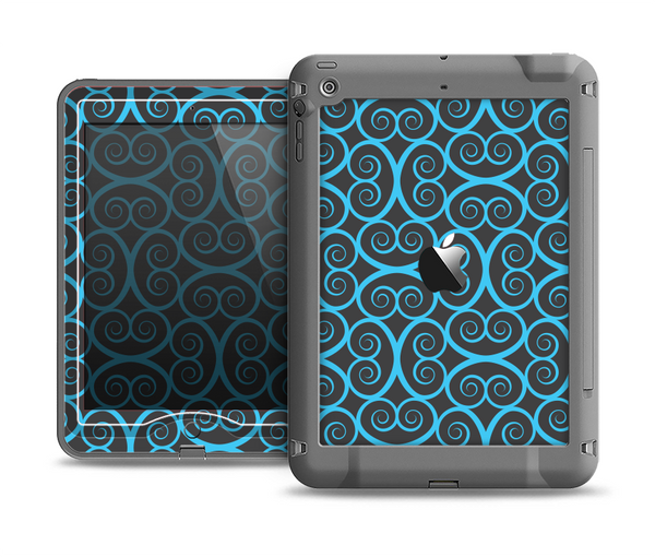 The Blue & Black Spirals Pattern Apple iPad Mini LifeProof Nuud Case Skin Set