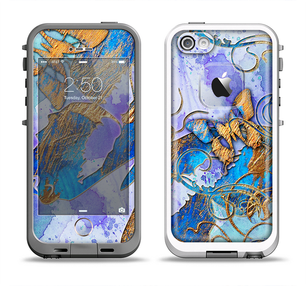 The Blue Bright Watercolor Butter-Floral Apple iPhone 5-5s LifeProof Fre Case Skin Set