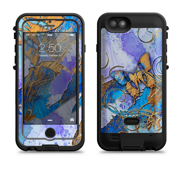 The Blue Bright Watercolor Butter-Floral Apple iPhone 6/6s LifeProof Fre POWER Case Skin Set
