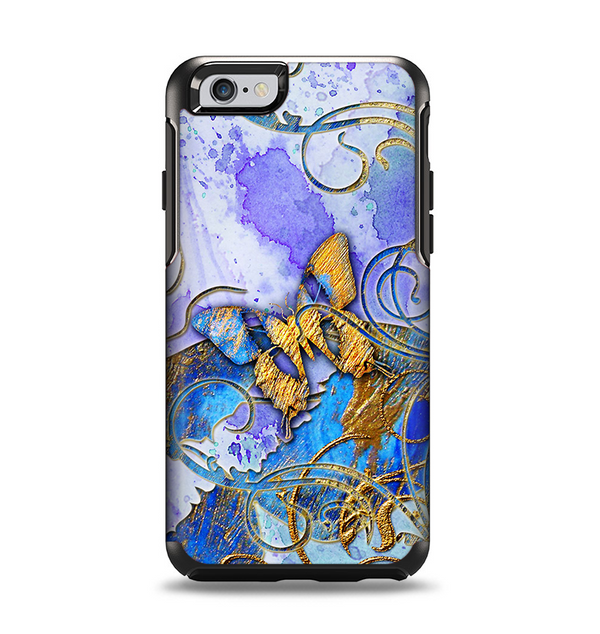 The Blue Bright Watercolor Butter-Floral Apple iPhone 6 Otterbox Symmetry Case Skin Set
