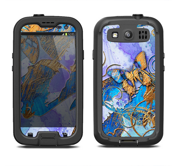 The Blue Bright Watercolor Butter-Floral Samsung Galaxy S3 LifeProof Fre Case Skin Set