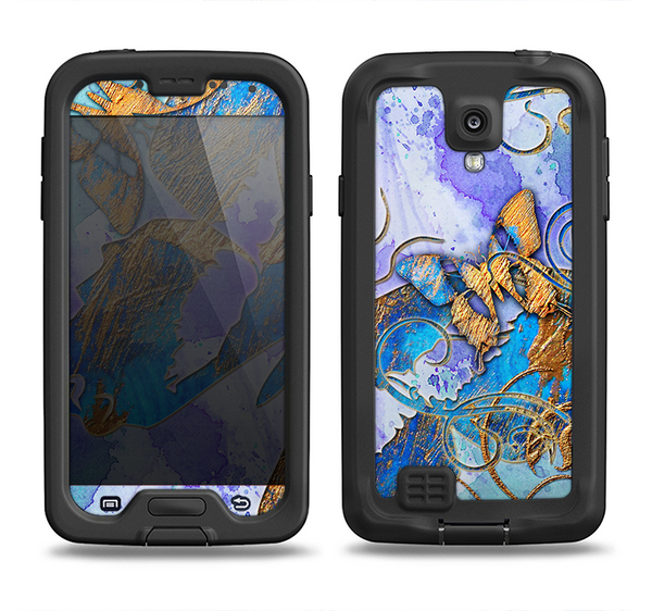 The Blue Bright Watercolor Butter-Floral Samsung Galaxy S4 LifeProof Nuud Case Skin Set