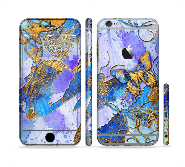 The Blue Bright Watercolor Butter-Floral Sectioned Skin Series for the Apple iPhone 6 Plus