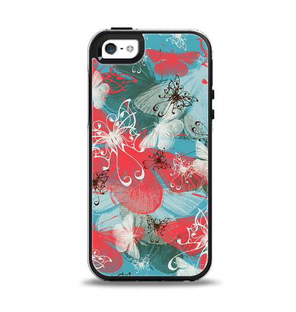 The Blue & Coral Abstract Butterfly Sprout Apple iPhone 5-5s Otterbox Symmetry Case Skin Set