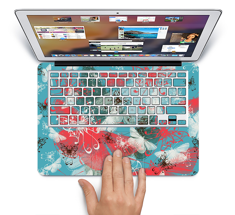 The Blue & Coral Abstract Butterfly Sprout Skin Set for the Apple MacBook Air 11"