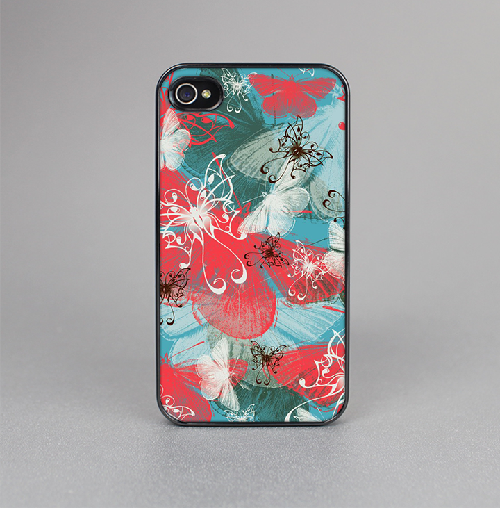 The Blue & Coral Abstract Butterfly Sprout Skin-Sert for the Apple iPhone 4-4s Skin-Sert Case