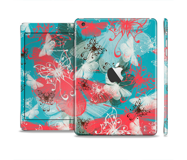The Blue & Coral Abstract Butterfly Sprout Full Body Skin Set for the Apple iPad Mini 2
