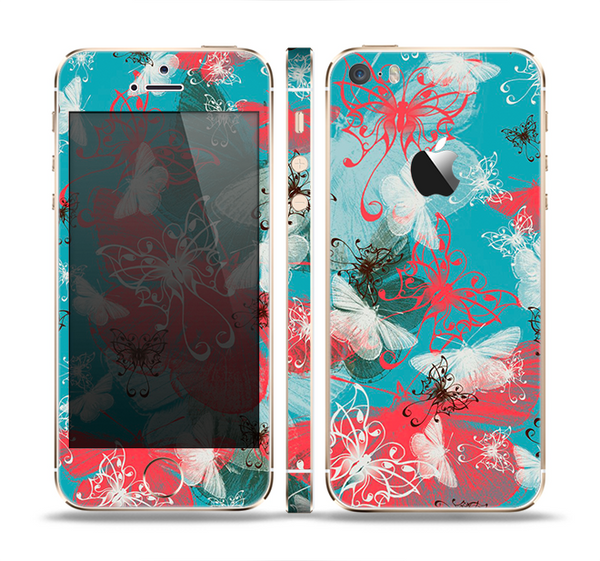The Blue & Coral Abstract Butterfly Sprout Skin Set for the Apple iPhone 5s