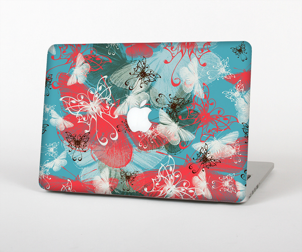 The Blue & Coral Abstract Butterfly Sprout Skin Set for the Apple MacBook Pro 13" with Retina Display