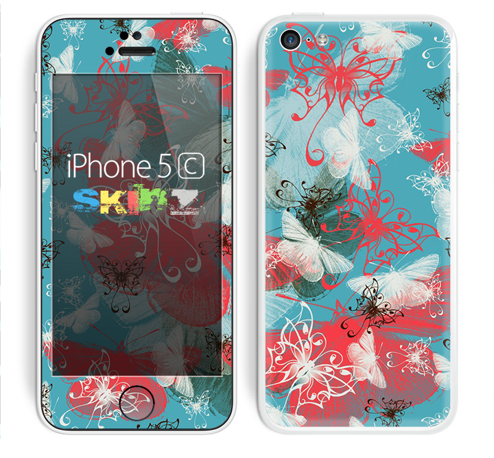 The Blue & Coral Abstract Butterfly Sprout Skin for the Apple iPhone 5c