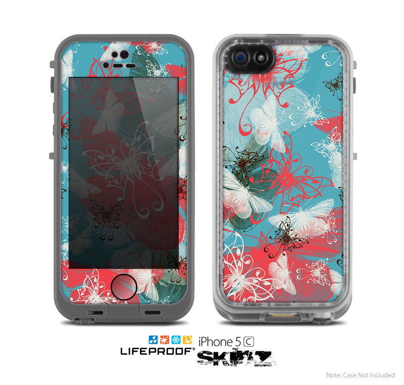 The Blue & Coral Abstract Butterfly Sprout Skin for the Apple iPhone 5c LifeProof Case