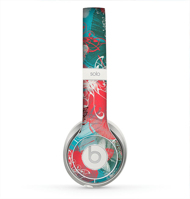 The Blue & Coral Abstract Butterfly Sprout Skin for the Beats by Dre Solo 2 Headphones