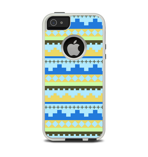 The Blue & Gold Tribal Ethic Geometric Pattern Apple iPhone 5-5s Otterbox Commuter Case Skin Set