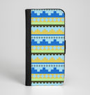 The Blue & Gold Tribal Ethic Geometric Pattern Ink-Fuzed Leather Folding Wallet Case for the iPhone 6/6s, 6/6s Plus, 5/5s and 5c