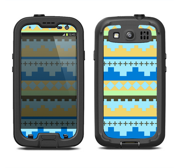 The Blue & Gold Tribal Ethic Geometric Pattern Samsung Galaxy S3 LifeProof Fre Case Skin Set