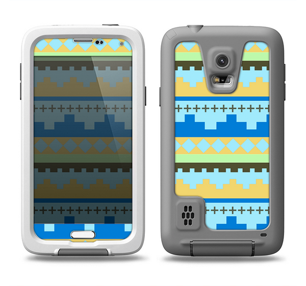 The Blue & Gold Tribal Ethic Geometric Pattern Samsung Galaxy S5 LifeProof Fre Case Skin Set