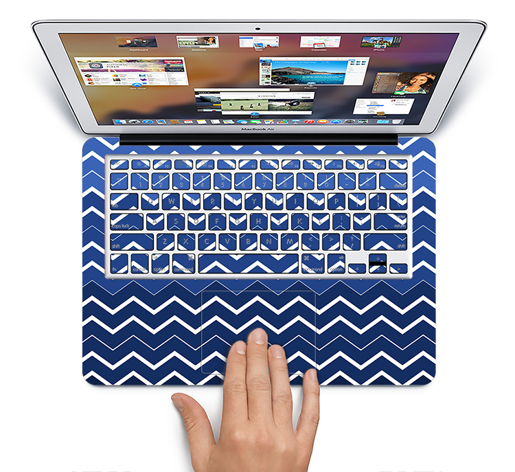 The Blue Gradient Layered Chevron Skin Set for the Apple MacBook Air 11"