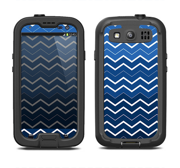 The Blue Gradient Layered Chevron Samsung Galaxy S3 LifeProof Fre Case Skin Set