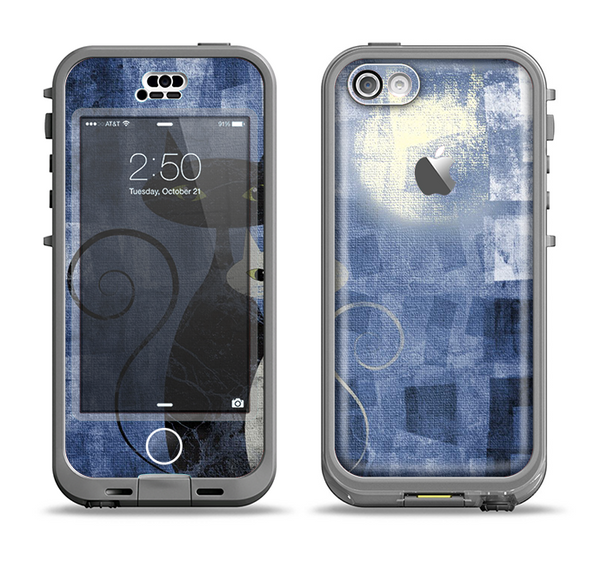 The Blue Grungy Textured Cat Apple iPhone 5c LifeProof Nuud Case Skin Set
