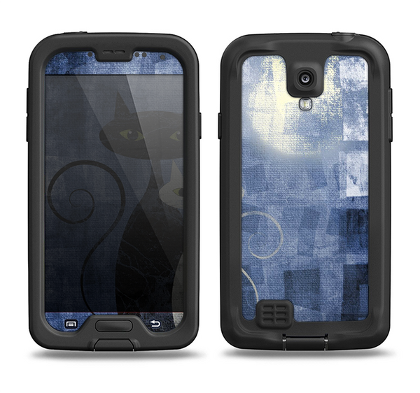 The Blue Grungy Textured Cat Samsung Galaxy S4 LifeProof Nuud Case Skin Set