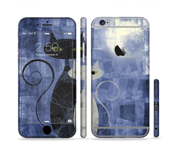 The Blue Grungy Textured Cat Sectioned Skin Series for the Apple iPhone 6 Plus