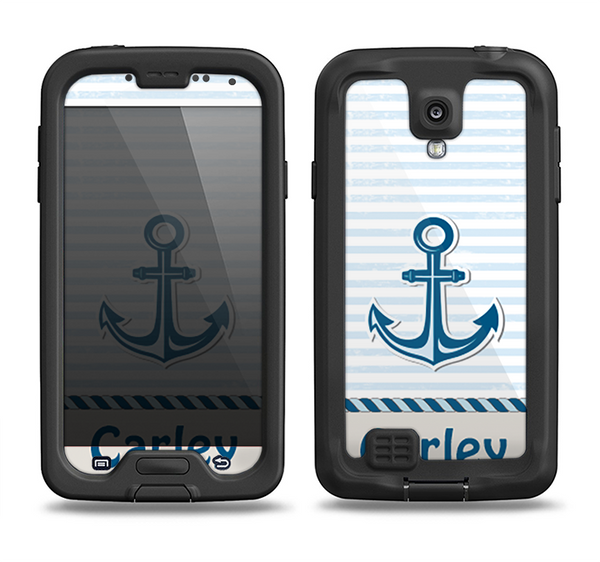 The Blue Highlighted Anchor with Rope Name Script Samsung Galaxy S4 LifeProof Nuud Case Skin Set