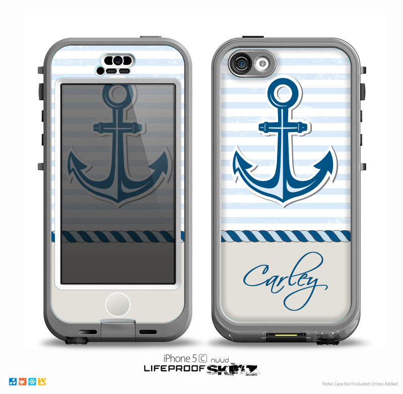 The Blue Highlighted Anchor with Rope Name Script Skin for the iPhone 5c nüüd LifeProof Case