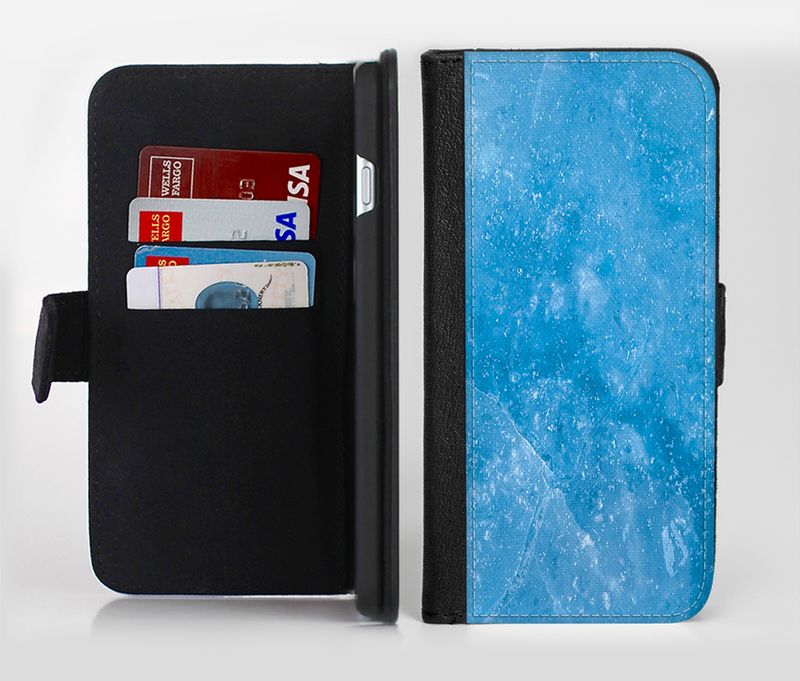 The Blue Ice Surface Ink-Fuzed Leather Folding Wallet Credit-Card Case for the Apple iPhone 6/6s, 6/6s Plus, 5/5s and 5c