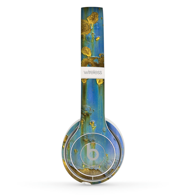 The Blue Metal with Gold Rust Skin Set for the Beats by Dre Solo 2 Wireless Headphones