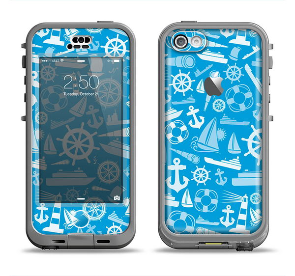 The Blue Nautical Collage Apple iPhone 5c LifeProof Nuud Case Skin Set