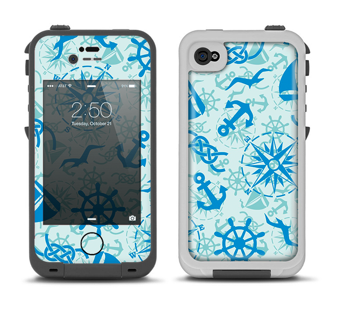 The Blue Nautical Collage V5 Apple iPhone 4-4s LifeProof Fre Case Skin Set