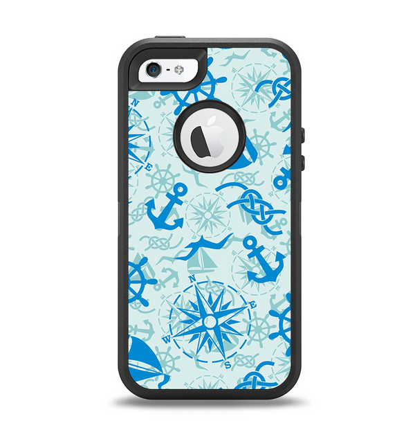 The Blue Nautical Collage V5 Apple iPhone 5-5s Otterbox Defender Case Skin Set
