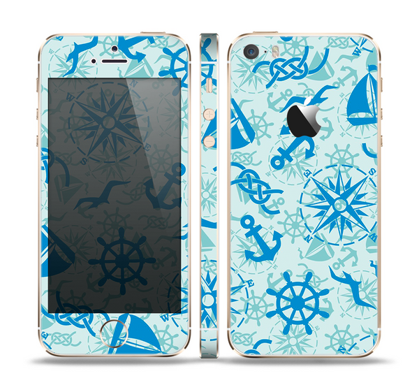 The Blue Nautical Collage V5 Skin Set for the Apple iPhone 5s