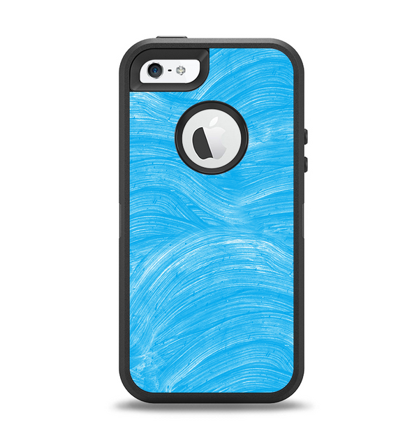 The Blue Painted Brush Texture Apple iPhone 5-5s Otterbox Defender Case Skin Set