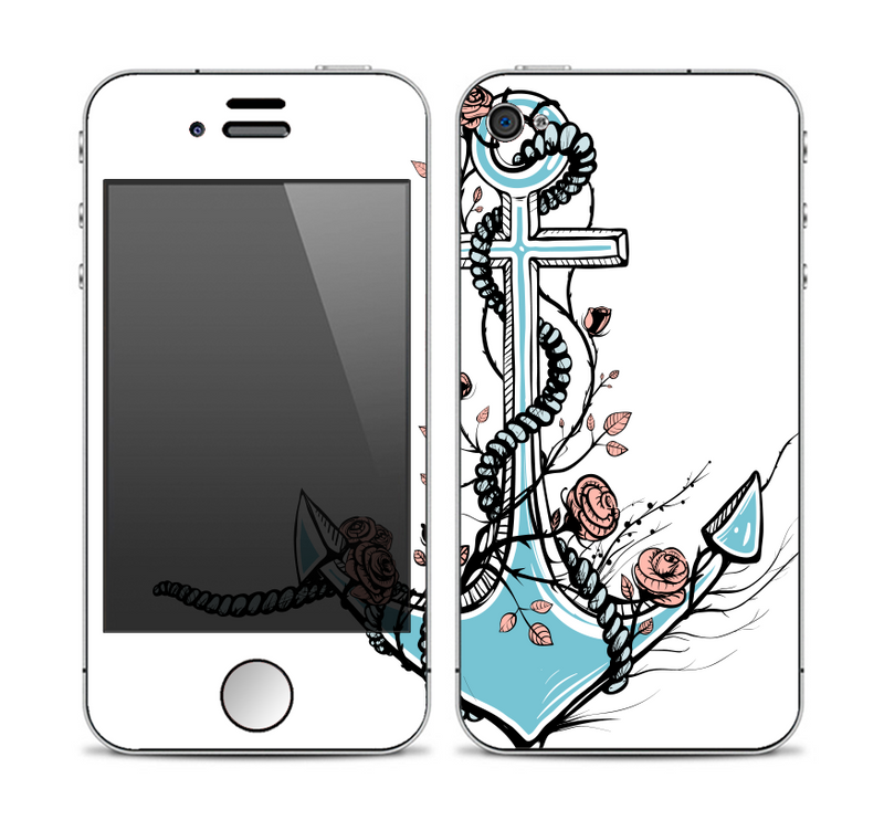 The Blue Pastel Anchor with Roses Skin for the Apple iPhone 4-4s
