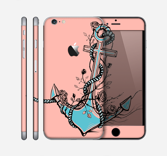 The Blue Pastel Anchor with Roses Skin for the Apple iPhone 6 Plus