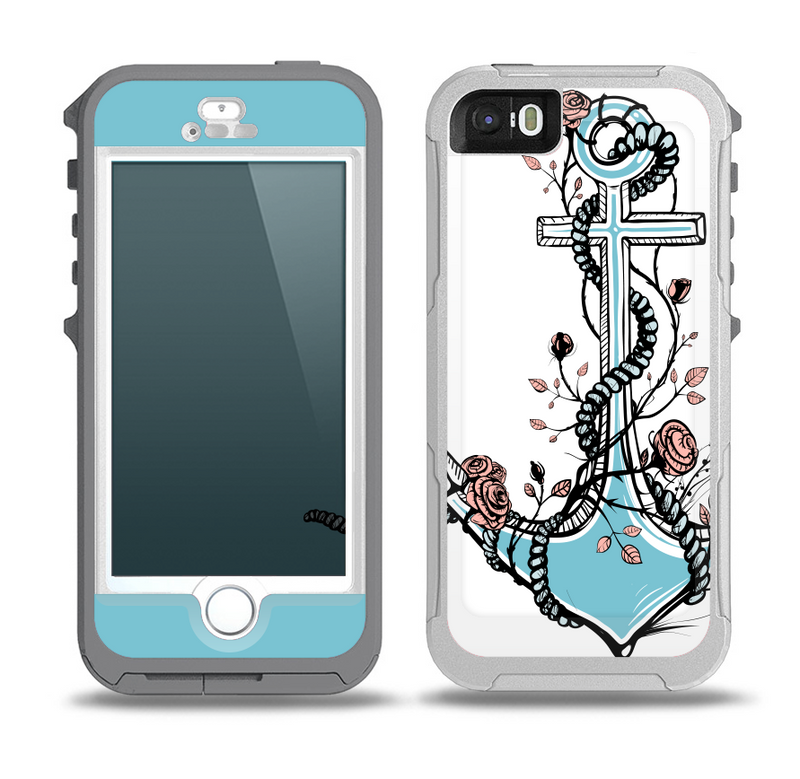 The Blue Pastel Anchor with Roses Skin for the iPhone 5-5s OtterBox Preserver WaterProof Case