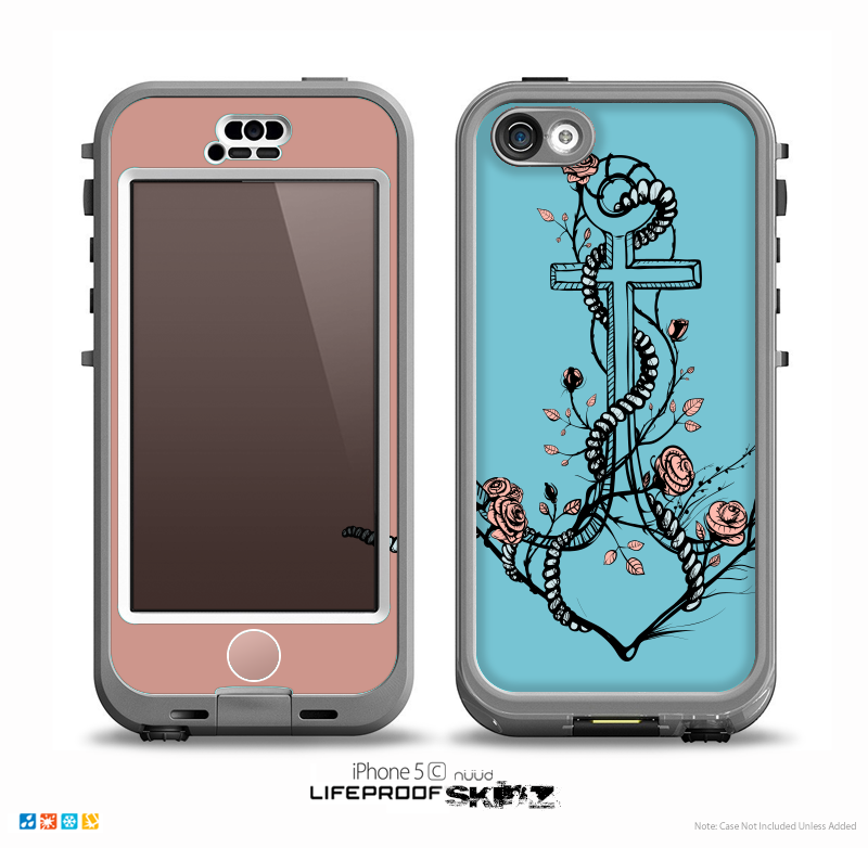 The Blue Pastel Anchor with Roses Skin for the iPhone 5c nüüd LifeProof Case