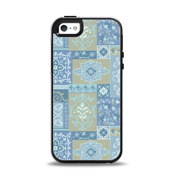 The Blue Patched Paisley Pattern Apple iPhone 5-5s Otterbox Symmetry Case Skin Set